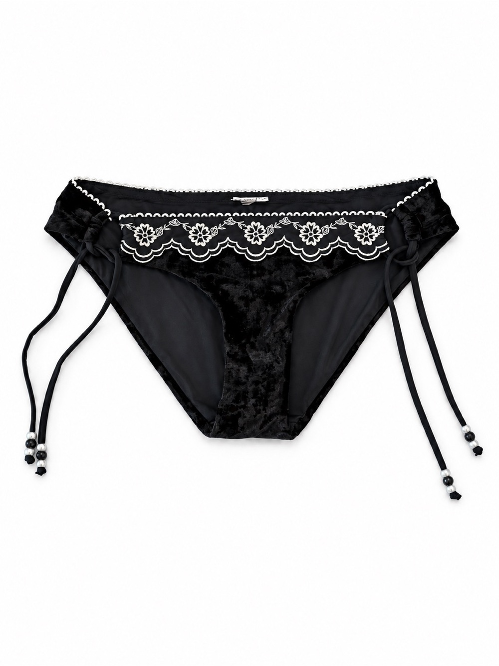 UNBRANDED BOHO EMBROIDERED BIKINI BOTTOM WOMENS BLACK VELVET SIDE TIE